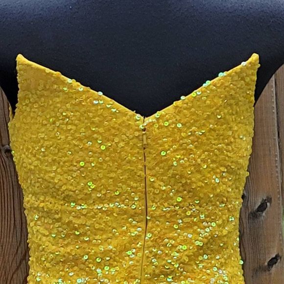 Ashley Lauren Yellow Sequin Strapless Dress Size 0 - Picture 7 of 17